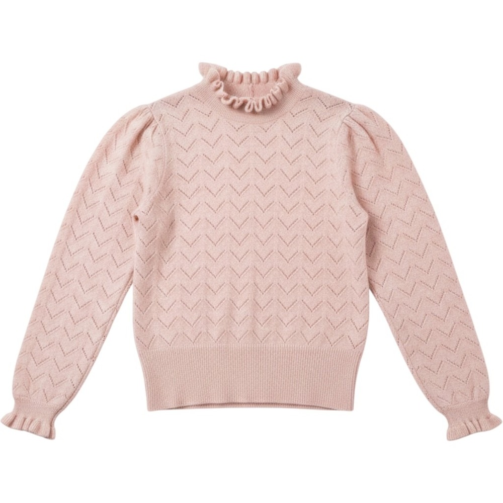 J.Crew Cashmere Sweater Womens M Pink Ruffle Neck Pointelle Knit Grandma coreTop